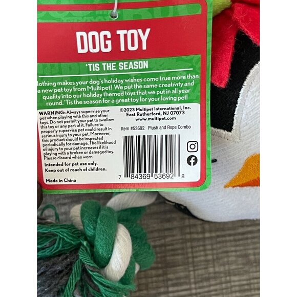 Multipet Holiday Penguin Dog Toy  Rope Combo 17" Christmas stocking stuffer - Picture 5 of 6